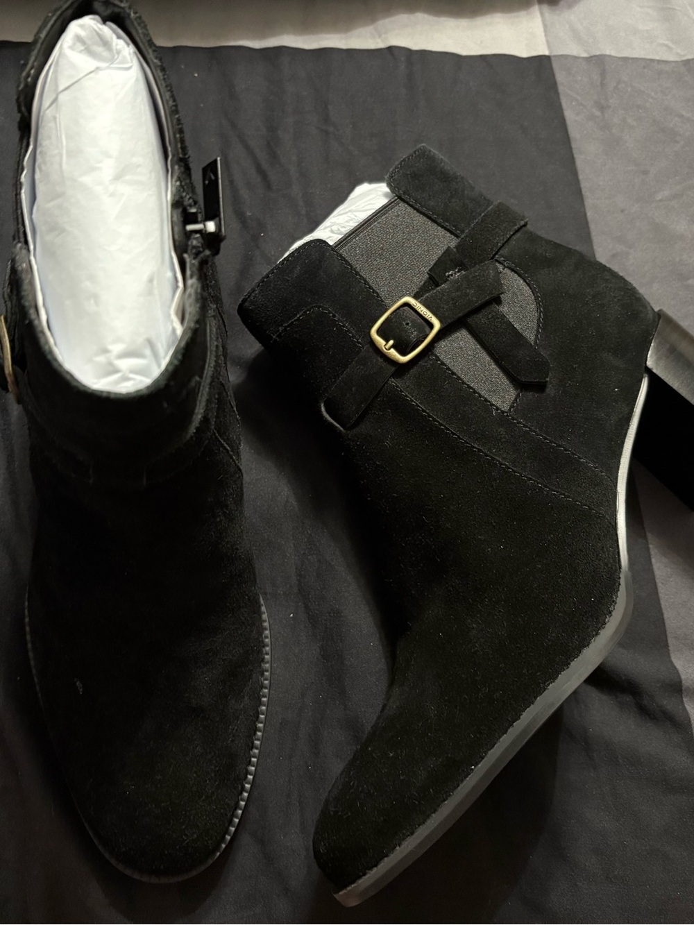 Vionic Black Suede Ankle Booties with Buckle Detail